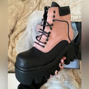 Lace Up Faux Suede Chunky Platform Boots